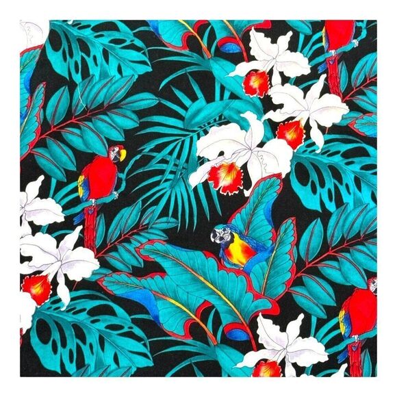 Casual Wear Hawaiian Shirt Parrot Tropical Flowers Macaw Orchid Floral Mens L - Picture 4 of 6